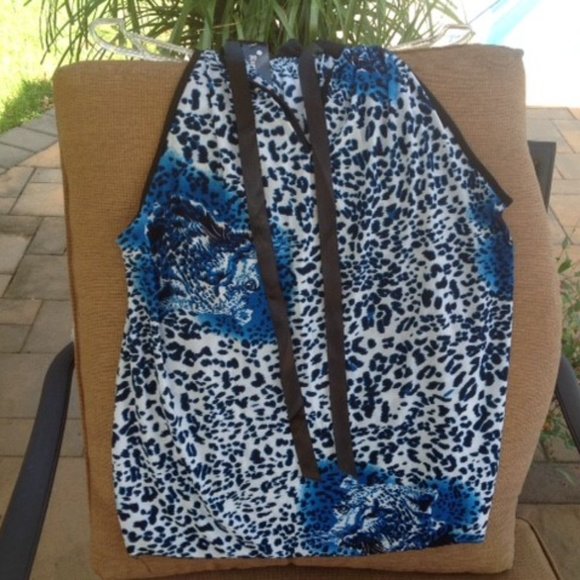 NWT LEOPARD OFF SHOULDER Blue BLOUSE Romanti M - Picture 3 of 4